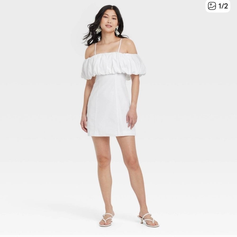 A New Day White Ruffled Mini Dress - Never worn!
